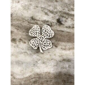 Vintage Signed White Enamel Crown Trifari Shamrock Clover Pin Brooch
